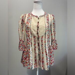 Anthropologie Maeve Womens Top Size‎ 0 Button Hiver Boho Cottagecore Blouse Lace